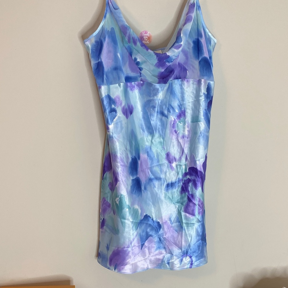 California Dynasty Vibrant Blue and Purple Tie-Dye Mini slip Dress - Picture 1 of 3